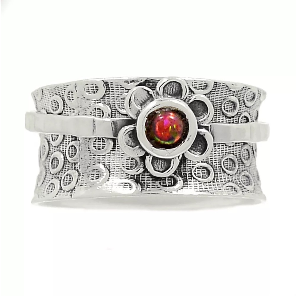 🆕 Ring Sterling Silver Fire Opal Spinner